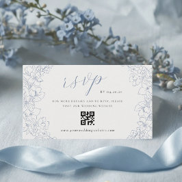 Cartão De Informações Código QR de casamento floral azul delicado para R