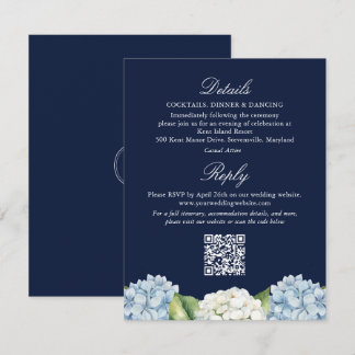 Cartão De Informações Código QR de Casamento Floral Branco Hortênsia Azu