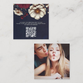 Cartão De Informações Código QR de Casamento Floral de marinho Azul e Bo