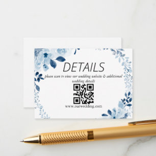 Cartão De Informações Código QR de Casamento Floral Francês Azul Moderno