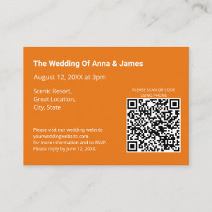 Cartão De Informações Código QR de Casamento Laranja Brilhante Moderno