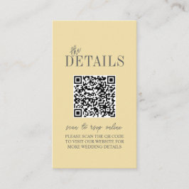 Cartão De Informações Código QR de casamento minimalista amarelo manteig