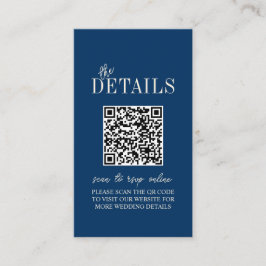 Cartão De Informações Código QR de Casamento Minimalista Azul Marinho El