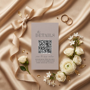 Cartão De Informações Código QR de Casamento Minimalista Elegante Bege
