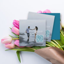Código QR de casamento minimalista em azul-teal mo