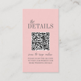 Cartão De Informações Código QR de casamento minimalista rosa elegante