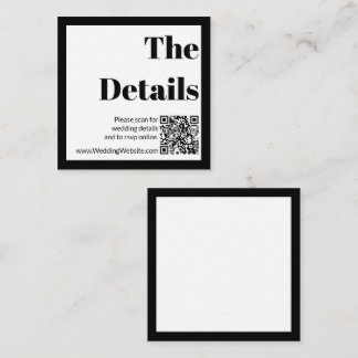 Cartão De Informações Código QR de Casamento Negro e Branco Elegante