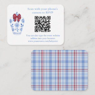 Cartão De Informações Código QR de Casamento no Inverno Vermelho Azul Ta