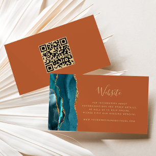 Cartão De Informações Código QR de Casamento Orçamento Ágata Dourada Tea