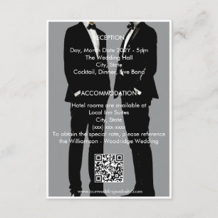 Cartão De Informações Código QR de Casamento Preto e Cinza de Homens Gay