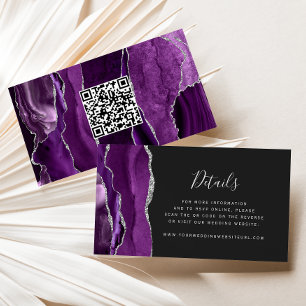 Cartão De Informações Código QR de Casamento Roxo Prata Ágata Orçamento 