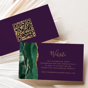Cartão De Informações Código QR de Casamento Roxo Verde Esmeralda de Orç