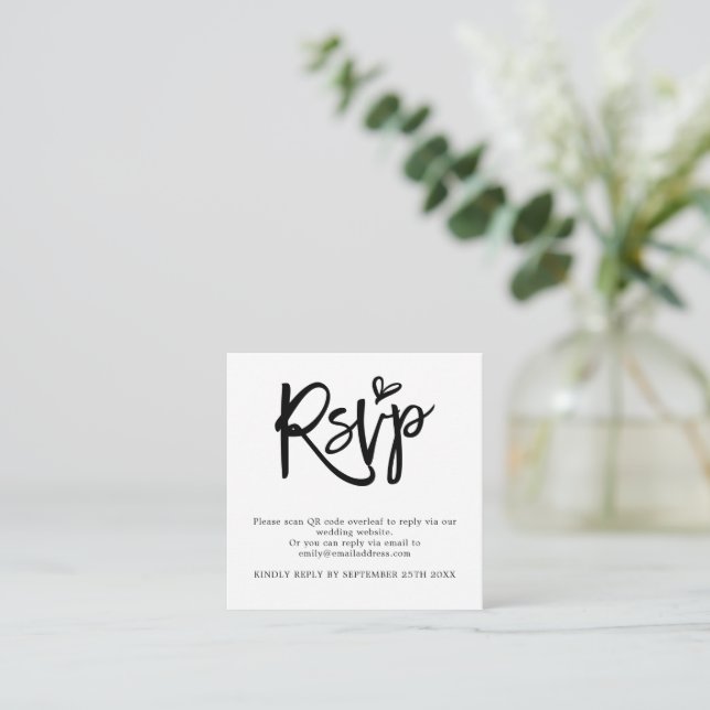 Cartão De Informações Código QR de Casamento RSVP Enclosure Mini Script (Em pé/Frente)