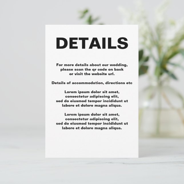 Cartão De Informações Código QR de Casamento Simples (Em pé/Frente)