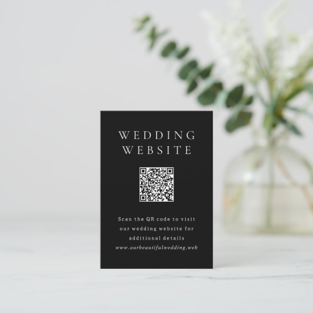 Cartão De Informações Código QR de Casamento Simples Preto Clássico (Em pé/Frente)