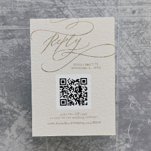 Cartão De Informações Código QR de confirmação de casamento em dourado r