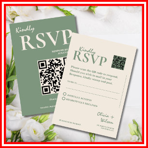 Cartão De Informações Código QR de Confirmação de Casamento em Verde Sal