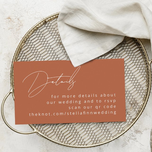 Cartão De Informações Código QR de detalhes de caligrafia moderna em ter (Modern Calligraphy Terracotta Details QR Code Enclosure Card)