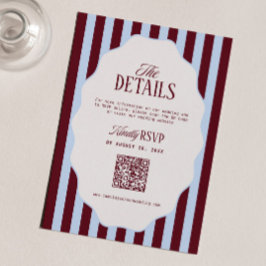 Cartão De Informações Código QR de Detalhes de Casamento Azul e Burgundy