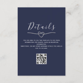 Cartão De Informações Código QR de Detalhes de Casamento Azul Marinho