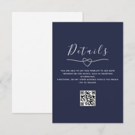 Cartão De Informações Código QR de Detalhes de Casamento Azul Marinho