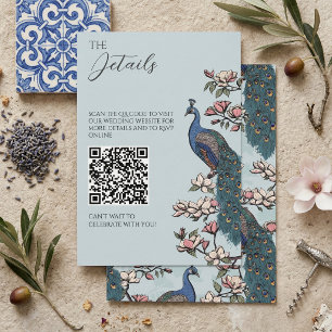 Cartão De Informações Código QR de Detalhes de Casamento com Pavão Vinta