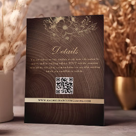 Cartão De Informações Código QR de Detalhes de Casamento em Madeira Rúst