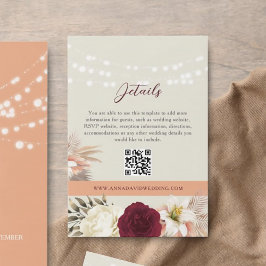 Cartão De Informações Código QR de Detalhes de Casamento Floral