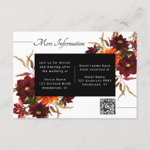 Cartão De Informações Código QR de Detalhes de Casamento Floral Outonal