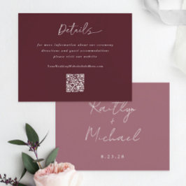 Cartão De Informações Código QR de Detalhes de Casamento Merlot Escrita