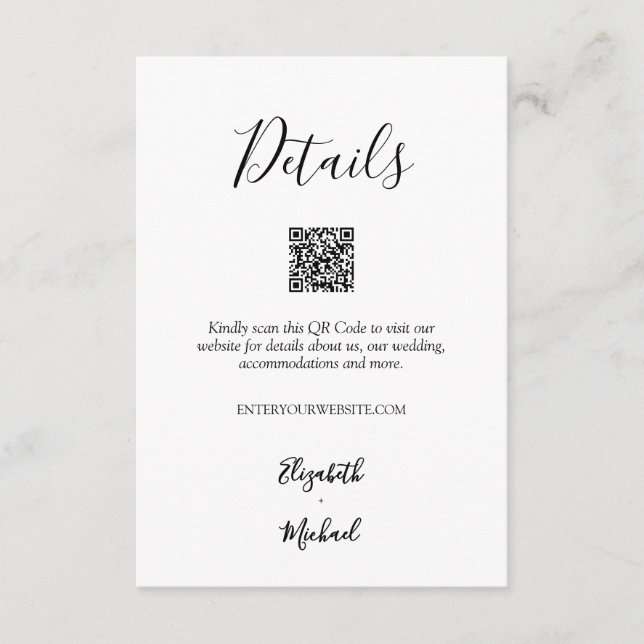 Cartão De Informações Código QR de Detalhes de Casamento Minimalista Pre (Frente)