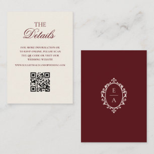 Cartão De Informações Código QR de Detalhes de Casamento Old Money Crest