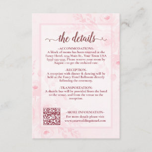 Cartão De Informações Código QR de Detalhes de Casamento Pink Boho Peoni