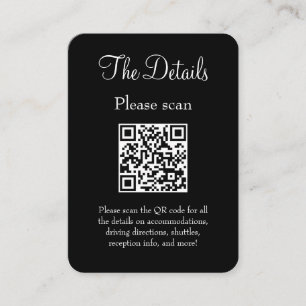 Cartão De Informações Código QR de Detalhes de Casamento Preto Simples M