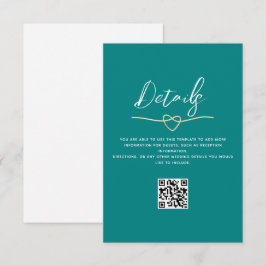Cartão De Informações Código QR de Detalhes do Casamento Azul-Verde