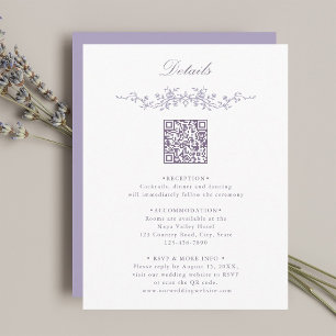 Cartão De Informações Código QR de detalhes do casamento com borda flora