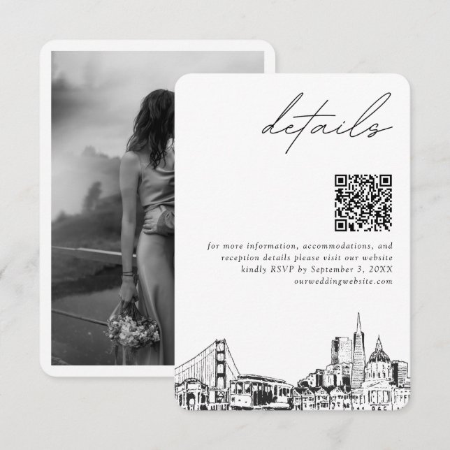 Cartão De Informações Código QR de Detalhes Modernos de Casamento em San (Frente/Verso)