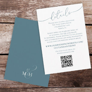 Cartão De Informações Código QR de Detalhes Simples de Casamento Azul Mi