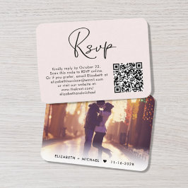Cartão De Informações Código QR de Foto Moderno Casamento RSVP Rosa