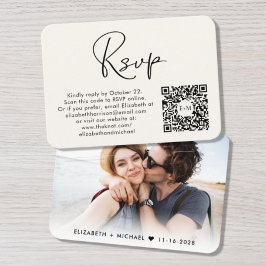 Cartão De Informações Código QR de Foto Moderno Creme RSVP
