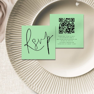 Cartão De Informações Código QR de Letra Moderna Celadon Verde RSVP de c