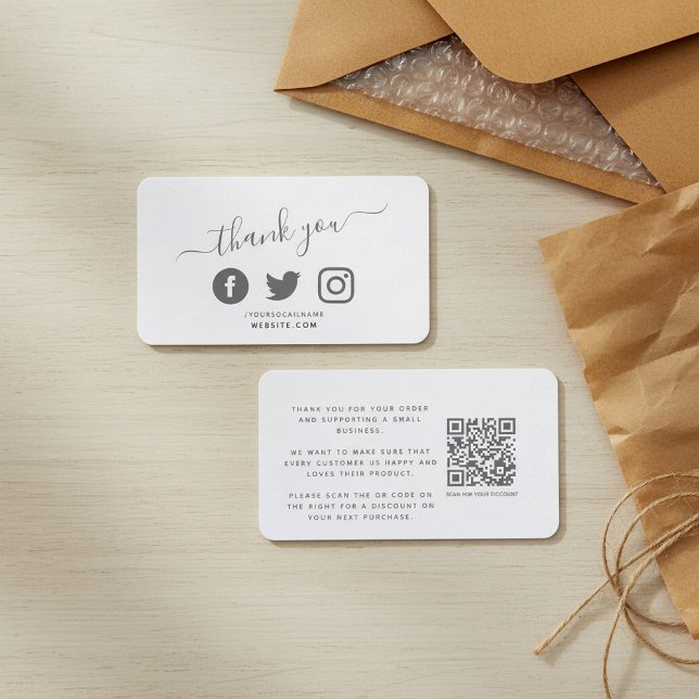 Cartão De Informações Código QR de mídia social branco desconto obrigado (Social media QR code white thank you discount Enclosure Card)