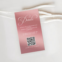 Cartão De Informações Código QR de Recepção de Casamento em Rose Gold