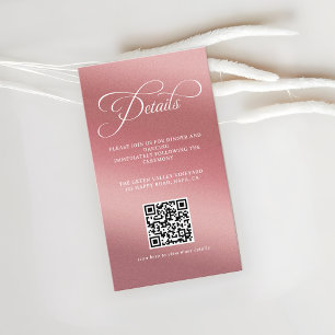 Cartão De Informações Código QR de Recepção de Casamento em Rose Gold