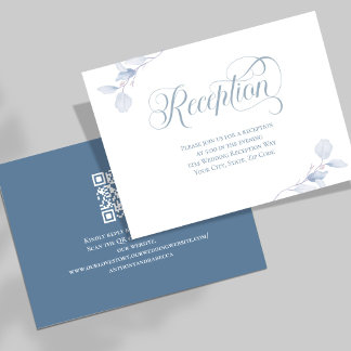 Cartão De Informações Código QR de Recepção de Casamento Floral Azul Emp