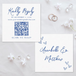 Cartão De Informações Código QR de Resposta de Casamento Azul com Roteir