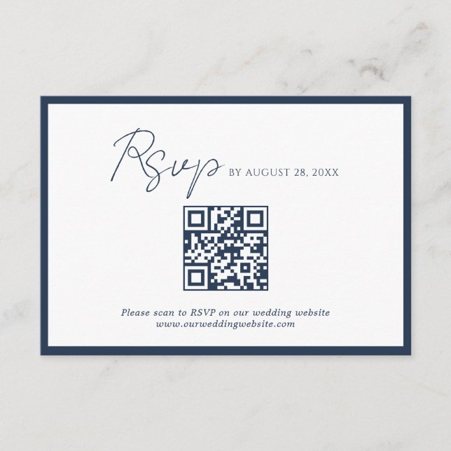 Cartão De Informações Código QR de Resposta de Casamento Script Azul Mar (Frente)
