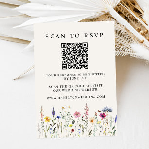 Cartão De Informações Código QR de Resposta para Casamento com Flor Silv