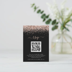 Cartão De Informações Código QR de rosa Dourado Glitter Casamento RSVP P
