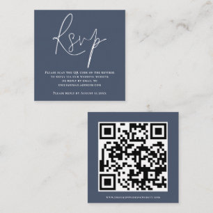 Cartão De Informações Código QR de Roteiro Casamento Azul Poeirento RSVP